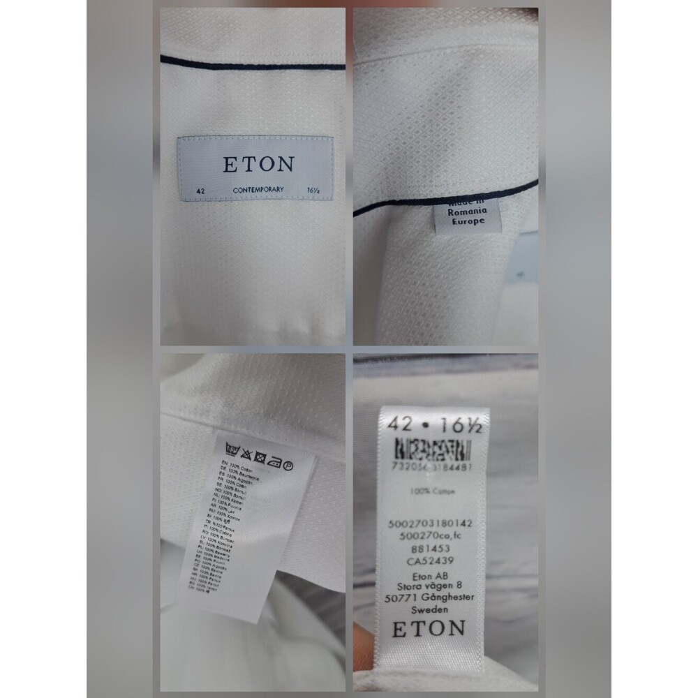 NEW Eton Men's Contemporary Luxury Dress Shirt Pure White Formal Size 42 - 16.5" - Picture 3 of 12